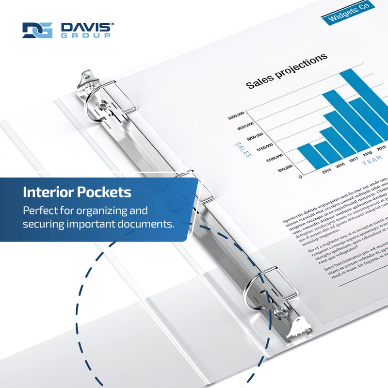 Davis Group مجلدات إيزيفيو بريميوم 3 حلقات مع أغطية شفافة وحلقات د، مجلدات للمدرسة أو المكتب، 2 إنش، عبوة من 6، أبيض - Image 5